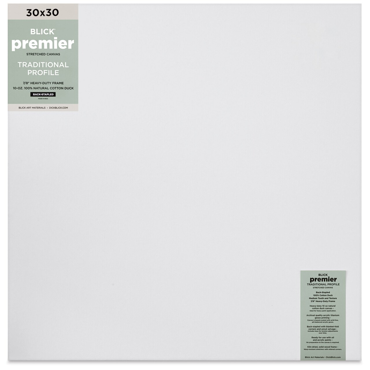 Blick Premier Stretched Cotton Canvas - Traditional Profile, Back-Stapled, 30" x 30"